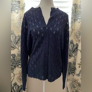 Pretty Lightweight Navy Blue Long Sleeve Button Down Sweater Probably Size L